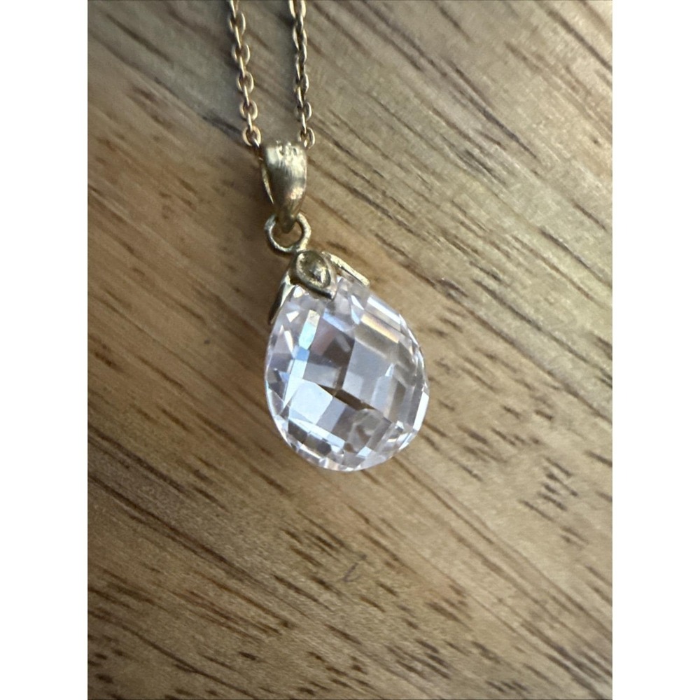 Vintage Crystal Rhinestone Teardrop Pendant Necklace 925 Sterling Italy